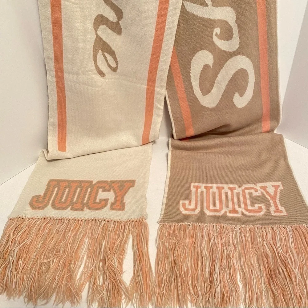 Juicy Couture Oversized Reversible School of Couture Scarf Peach/ Ivory/ Beige - Picture 5 of 15